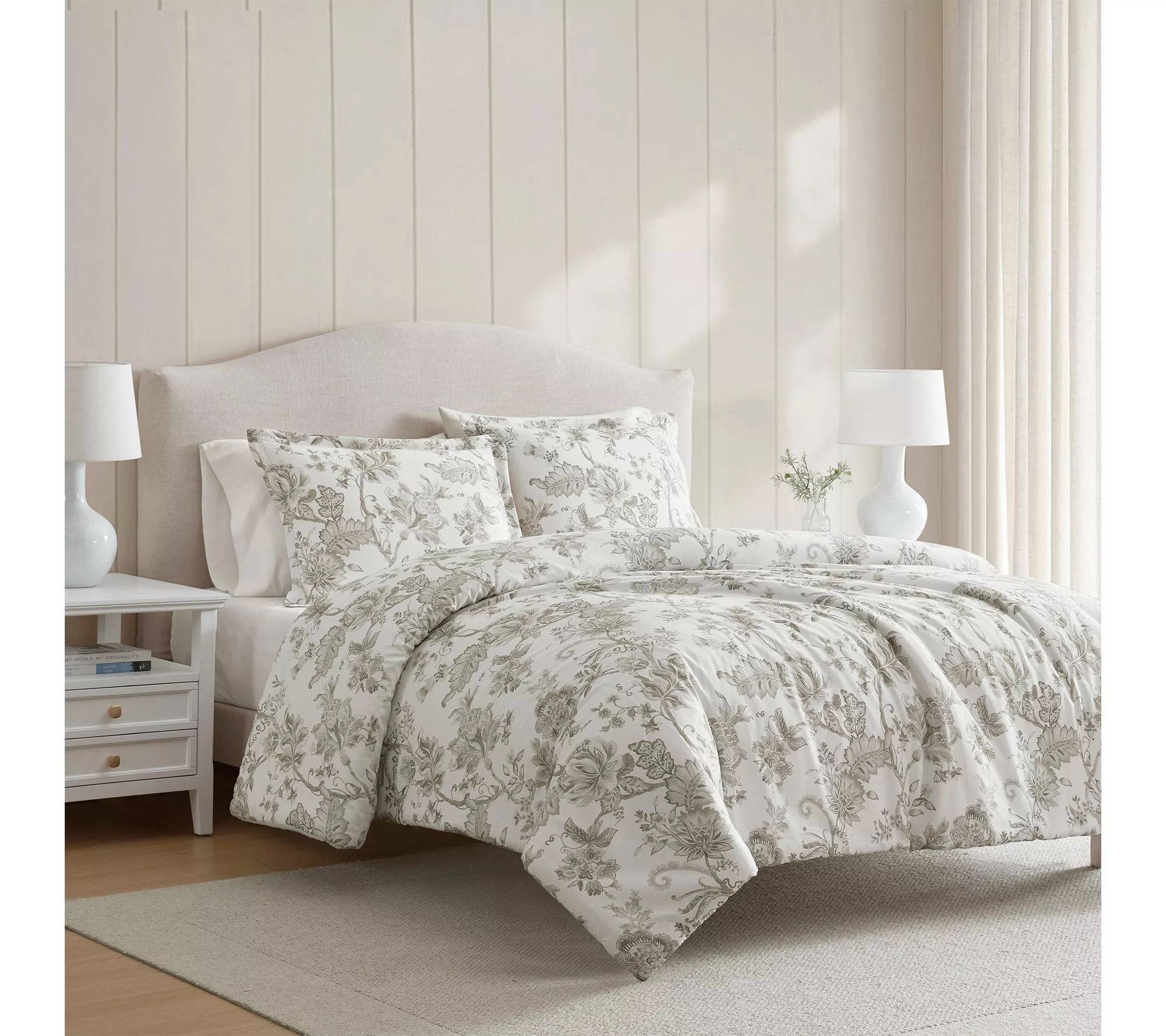 Martha Stewart Avery Floral Grey Cotton King Comforter Set