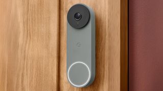 Google Nest Doorbell (wired, 3rd gen) mounted to an exterior wall