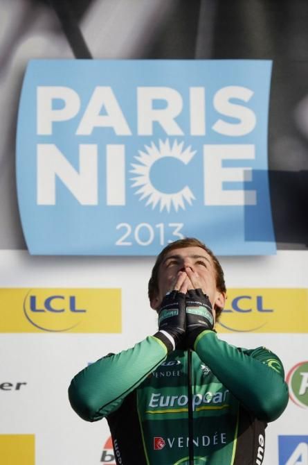 Damien Gaudin (Europcar) enjoys his time on the Paris-Nice podium