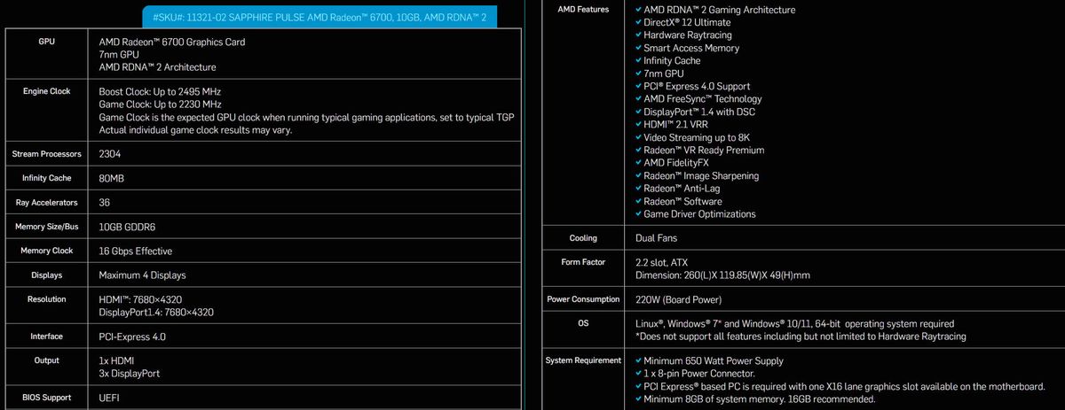 Sapphire RX 6700 product page
