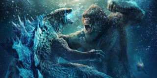 Godzilla vs. Kong fighting underwater