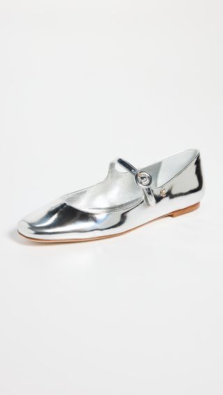 Silver Ballet Mary Jane Flats