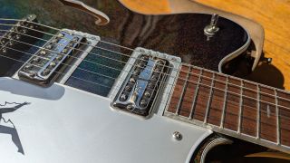 Close up of the USA Full'Tron pickups on the Gretsch Electromatic John Gourley Broadkaster