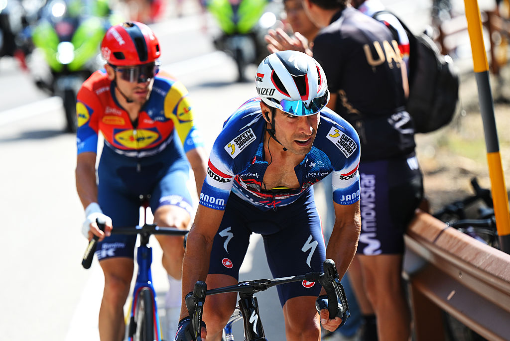 BOLA DEL MUNDO, SPAIN - SEPTEMBER 13: (L-R) Giulio Ciccone of Italy and Team Lidl - Trek and Mikel Landa of Spain and Team Soudal Quick-Step compete in the breakaway during the La Vuelta - 80th Tour of Spain 2025, Stage 20 a 164.8km stage from Robledo de Chavela to Bola del Mundo. Puerto de Navacerrada 2253m / #UCIWT / on September 13, 2025 in Bola del Mundo. Puerto de Navacerrada, Spain. (Photo by Tim de Waele/Getty Images)