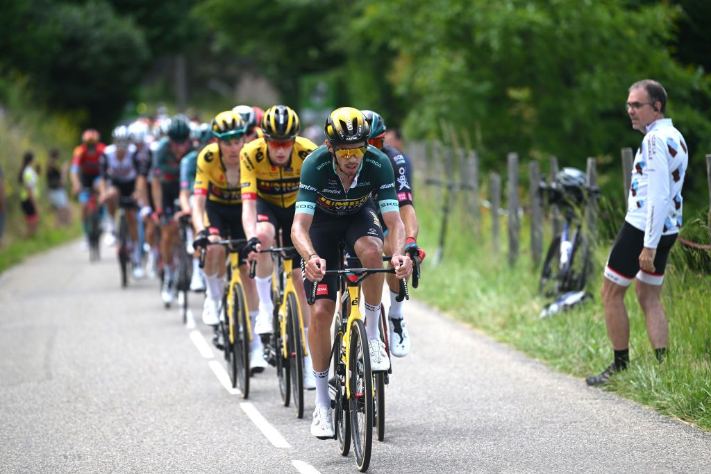 GRENOBLE ALPES MTROPOLE FRANCE JUNE 11 Christophe Laporte of France and Team JumboVisma Green Points Jersey competes during the 75th Criterium du Dauphine 2023 Stage 8 a 1528km stage from Le PontdeClaix to La Bastille Grenoble Alpes Mtropole 498m UCIWT on June 11 2023 in Grenoble Alpes Mtropole France Photo by Dario BelingheriGetty Images