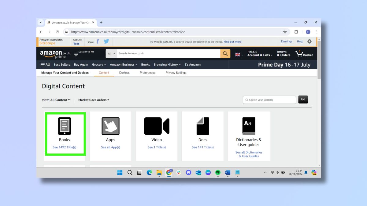 Screenshot showing how to send an ebook from Amazon Content and Devices - Select Books