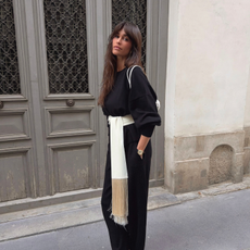 An image of @alisontoby wearing the key French winter wardrobe staples. 