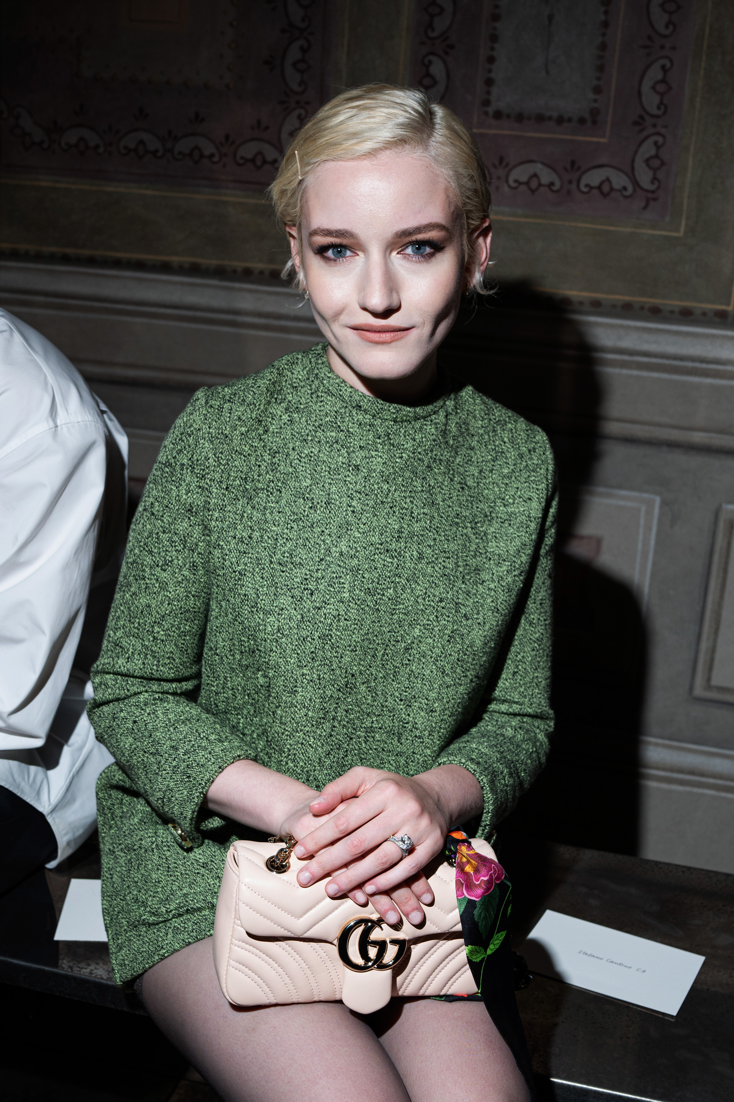 An image of Julia Garner wearing the new Gucci Marmont.