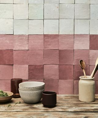 Pink and white Zellige tiles by Otto Tiles