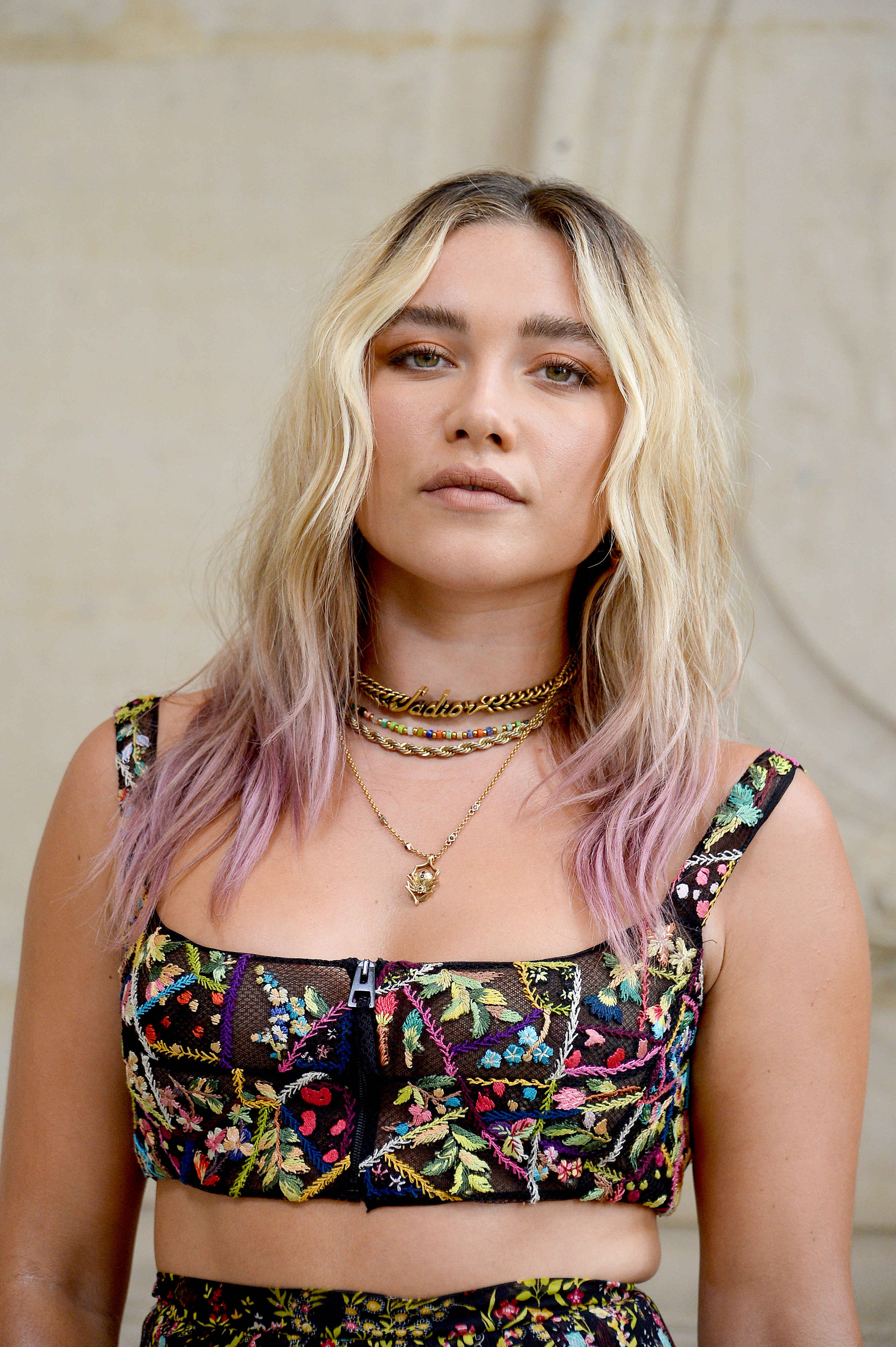 Florence Pugh attends the Christian Dior Haute Couture Fall/Winter 2021/2022 show as part of Paris Fashion Week on July 05, 2021 in Paris, France