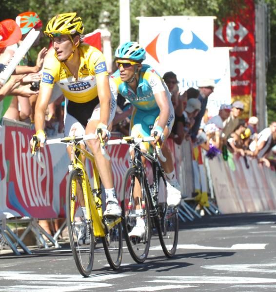 Andy Schleck (Saxo Bank) leads Contador (Astana)