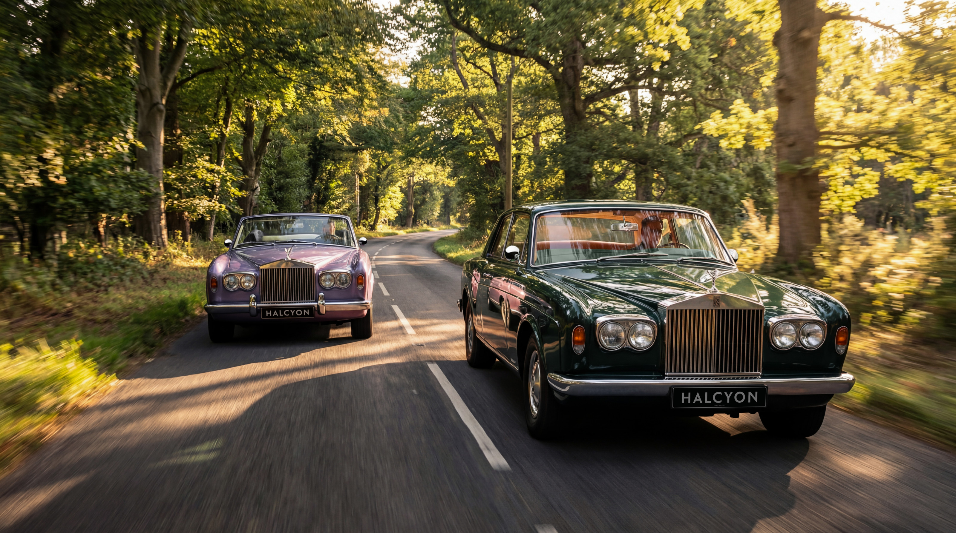 Highland Heather on the road, alongside Halcyon's Rose &amp;amp; Scroll Commission (right)