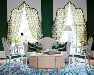Living room seating ideas with green and white decor