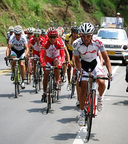 Oscar Sevilla (left) amongst the leaders during stage four.
