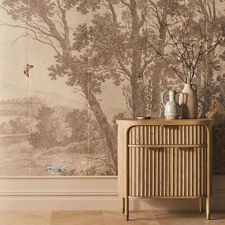 neutral wall mural with countryside-inspired design