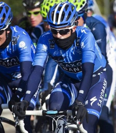 Alberto Contador - staying warm or hiding?