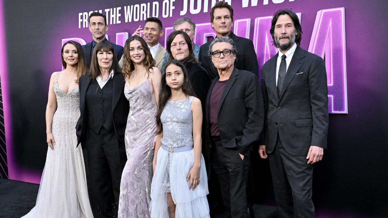 Lionsgate Presents World Premiere Of "Ballerina" - ArrivalsHOLLYWOOD, CALIFORNIA - JUNE 03: (L-R) Catalina Sandino Moreno, Daniel Bernhardt, Anjelica Huston, David Castañeda, Ana de Armas, Gabriel Byrne, Norman Reedus, Len Wiseman, Victoria Comte, Ian McShane and Keanu Reeves attend the World Premiere of "Ballerina", presented by Lionsgate at TCL Chinese Theatre on June 03, 2025 in Hollywood, California.