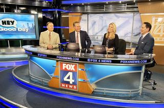 The KDFW morning team includes (from l.) Chip Waggoner , Brandon Todd, Lauren Przybyl and Evan Andrews