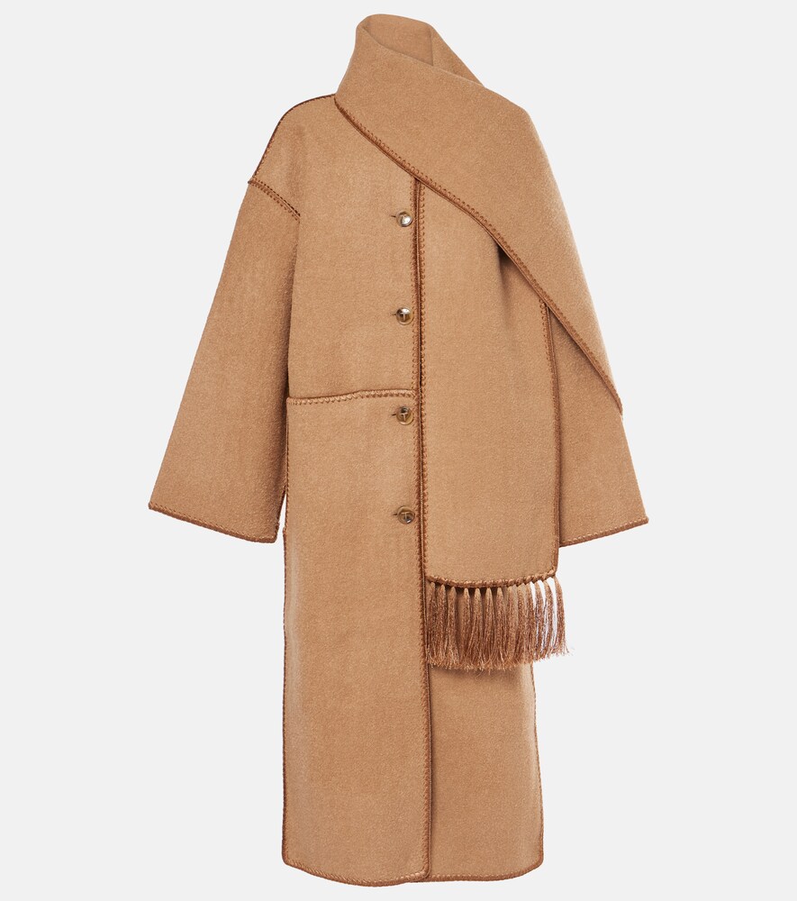 Embroidered Wool-Blend Scarf Coat