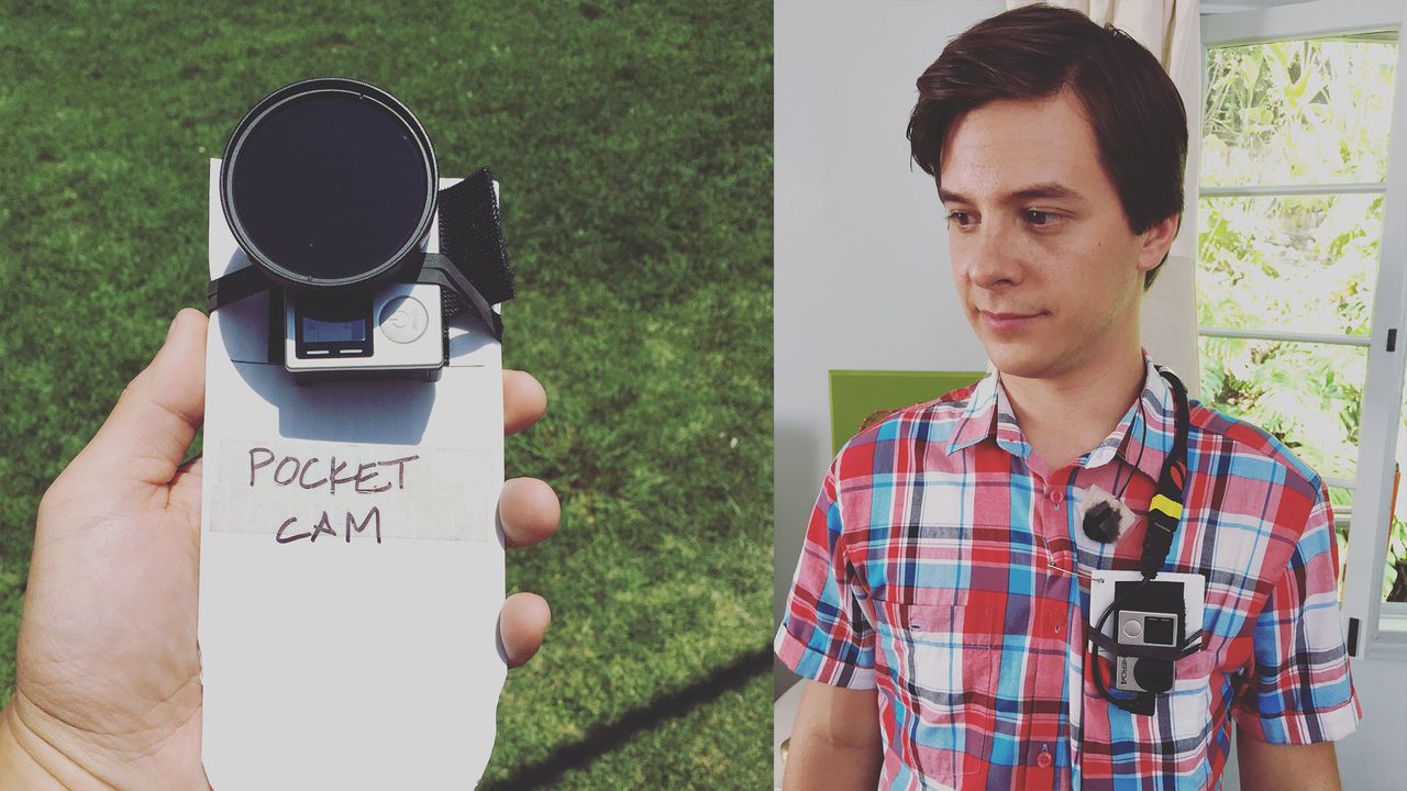 Actor Daniel Amerman wearing the "pocket cam"