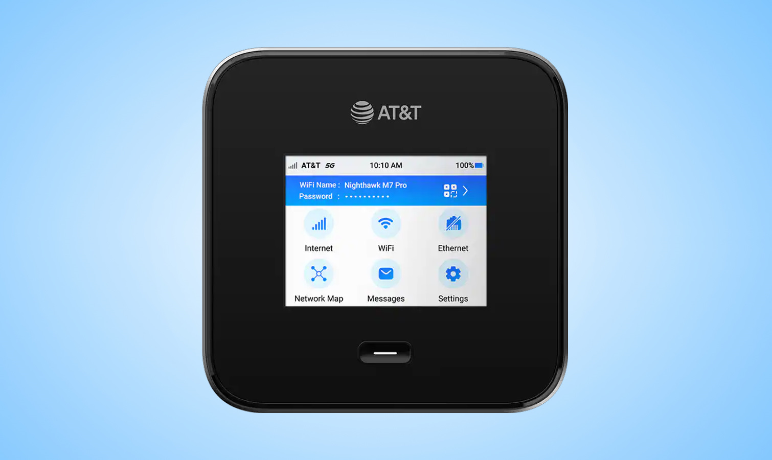 Netgear Nighthawk M7 Pro against blue background.