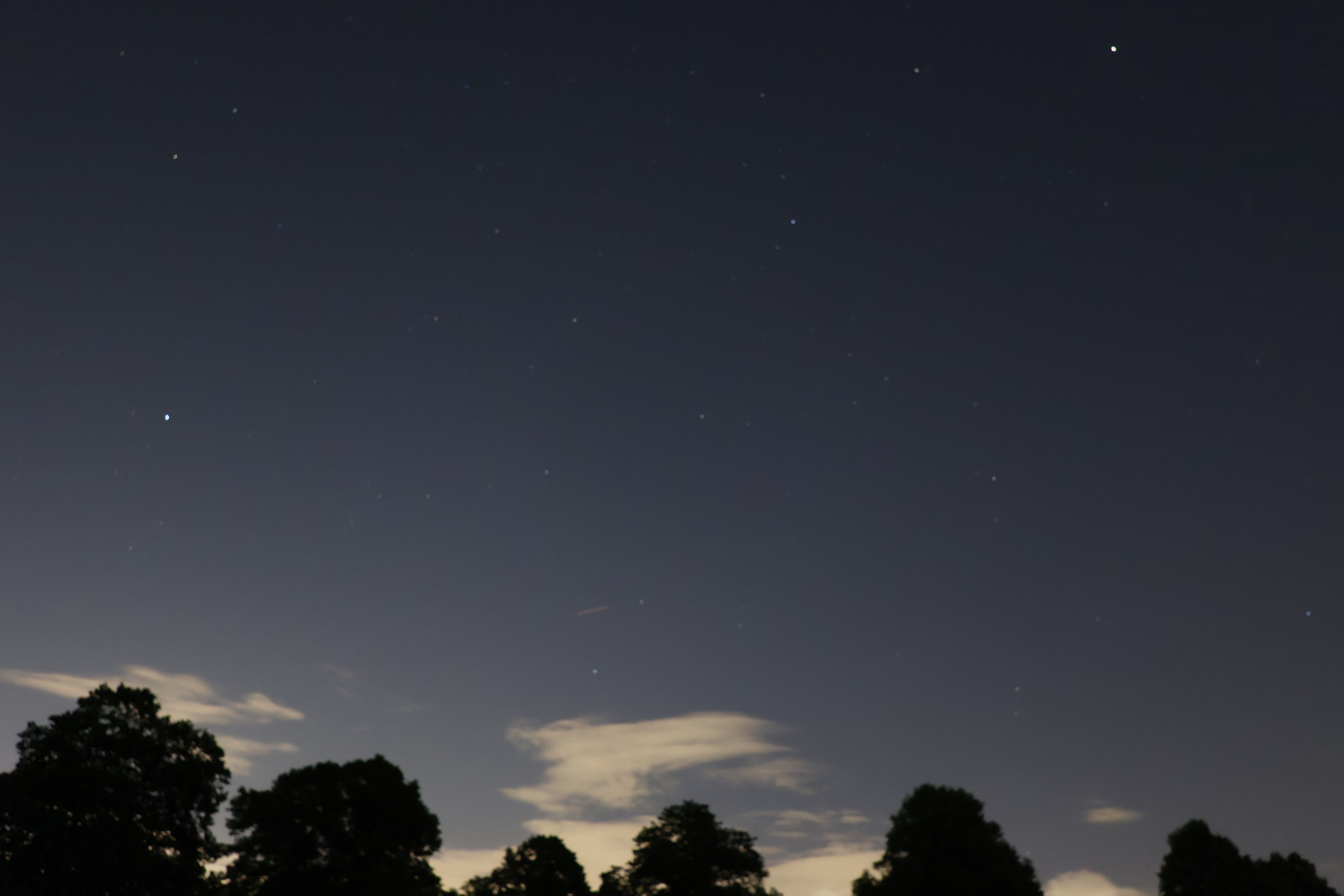 Astrophotography shot with tree line in the bottom of the picture, taken on the Canon EOS R50 V.