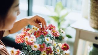 A woman with a bouquet of flowers