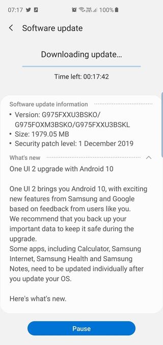 Galaxy S10+ One UI 2.0 Update