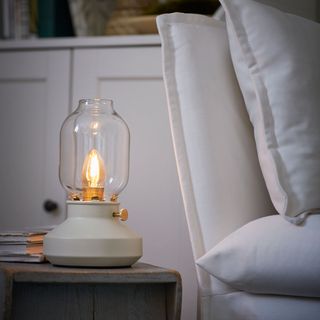 White IKEA lamp in a living room