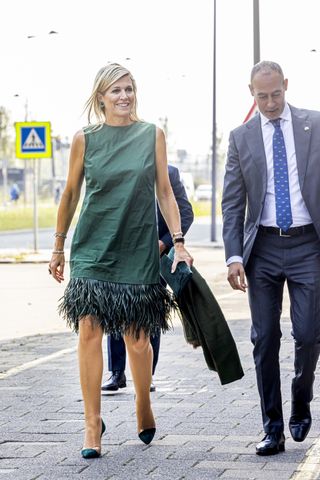 Queen Maxima of The Netherlands attends the presentation and workshops of the report Performance Pressure on MBO Schools at Albeda College on September 18, 2024 in Rotterdam, Netherlands.