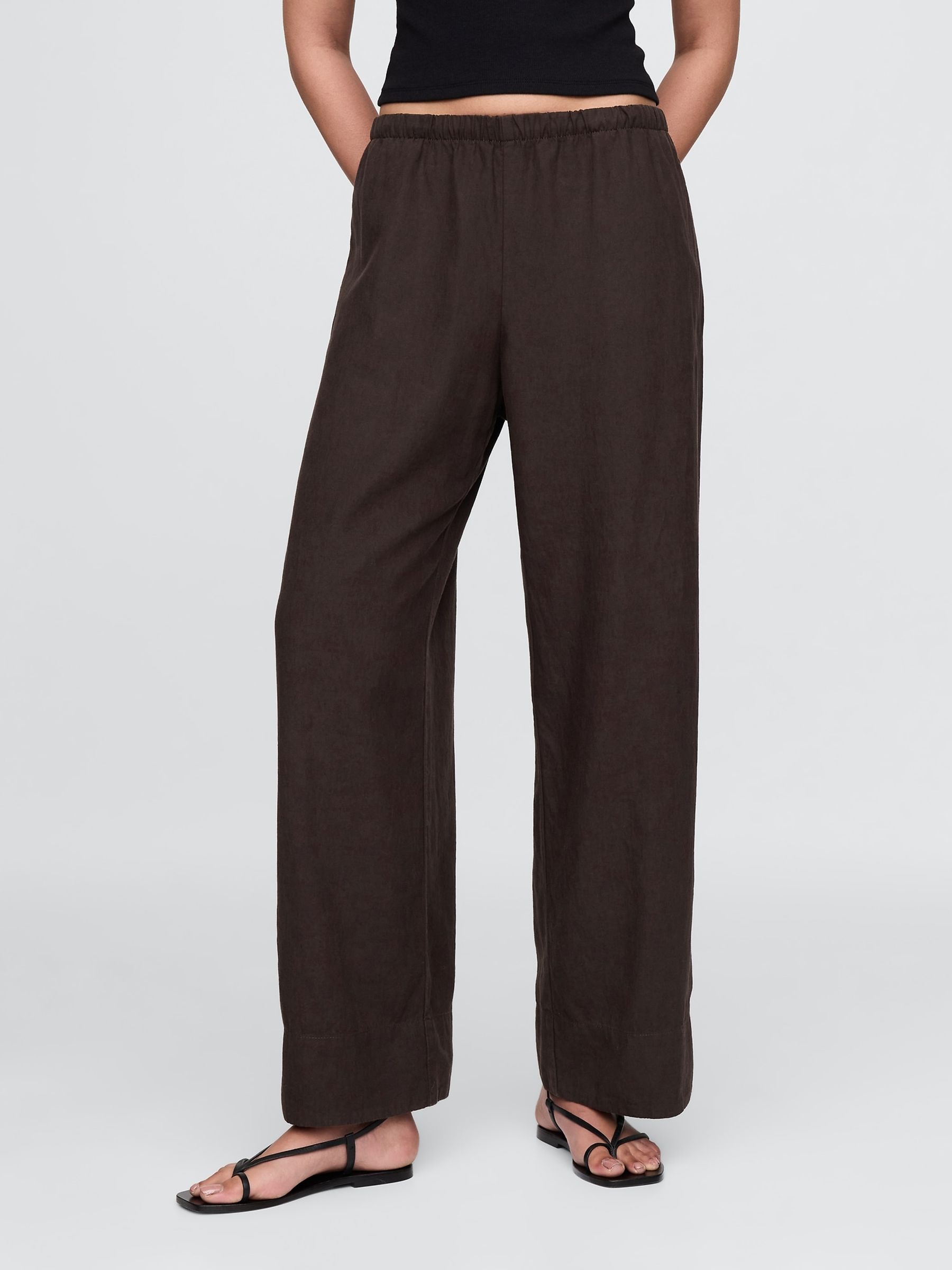Brown Heavyweight Linen-Bowlend Easy Wide Hem Trouser