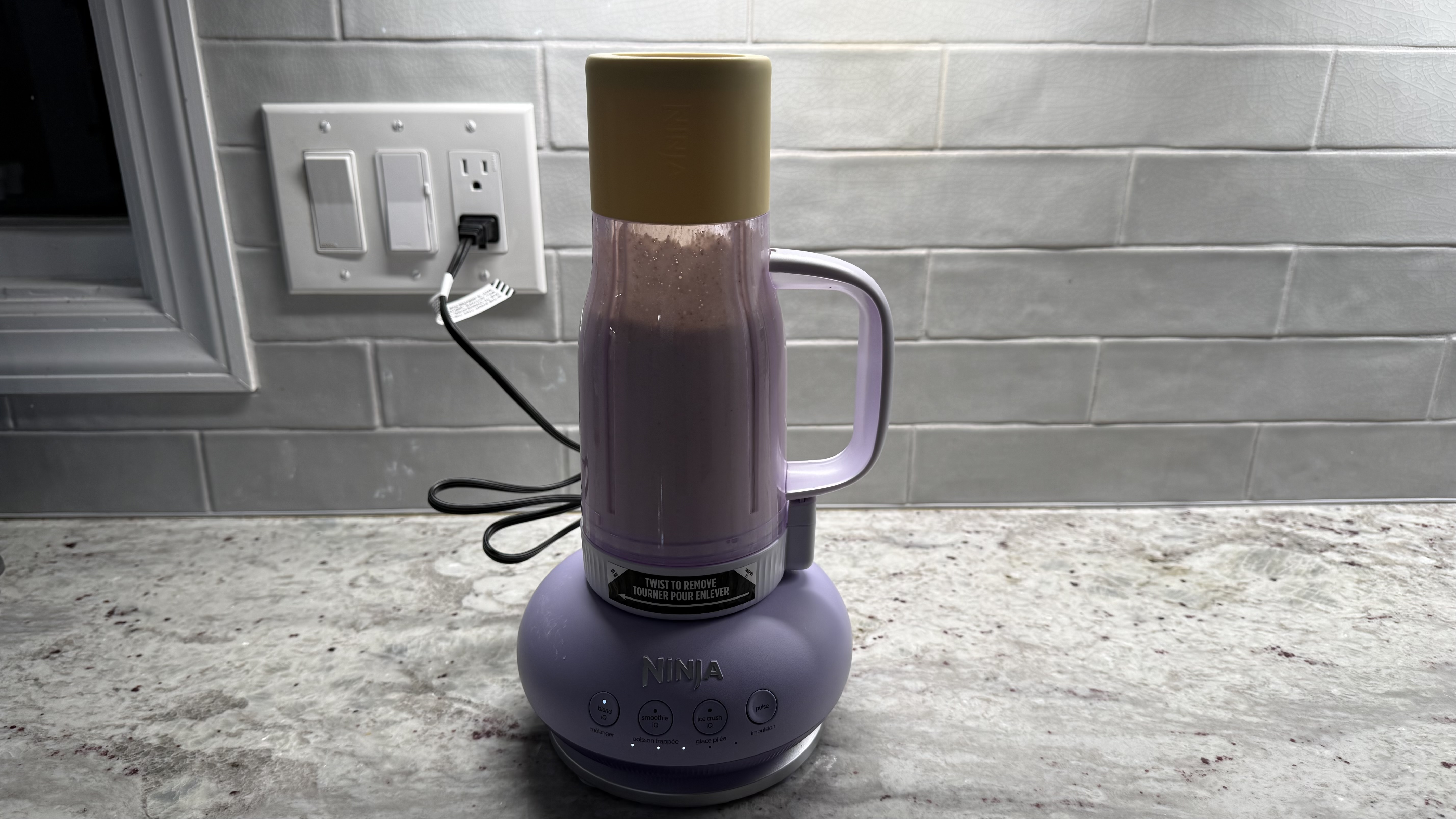 Ninja BlendBOSS&trade; Tumbler Blender with 26oz Travel Tumbler making pancake batter