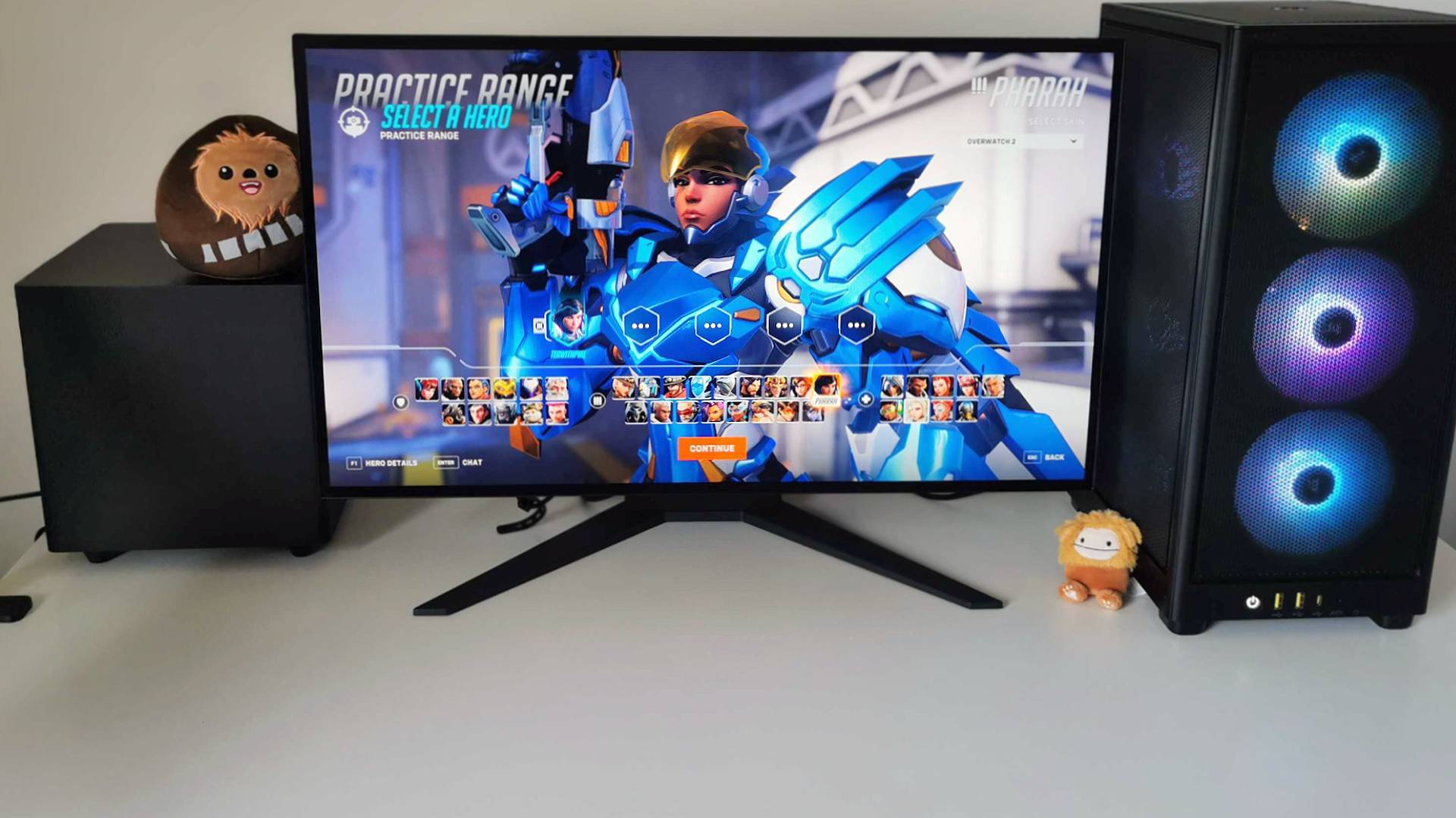 Corsair Xeneon 27QHD240 gaming monitor with Farah from Overwatch 2 on screen