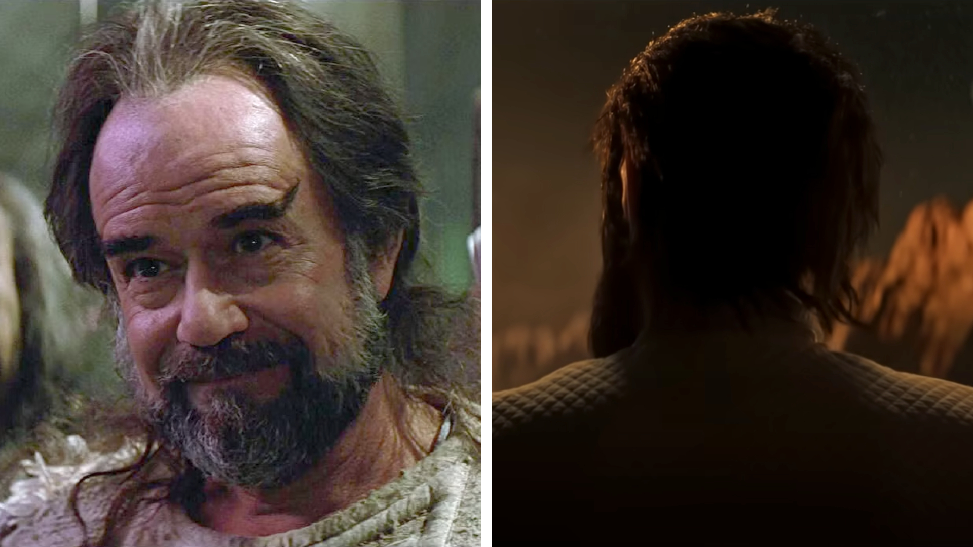 Split image showing Laurence Luckinbill (Left) and Unknown actor (Right), who played Sybok in Star Trek: The Original Series and Star Trek: Strange New Worlds, respectively.