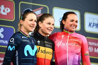 Lotte Kopecky (Team SD Worx) takes centre stage on the Tour of Flanders podium 