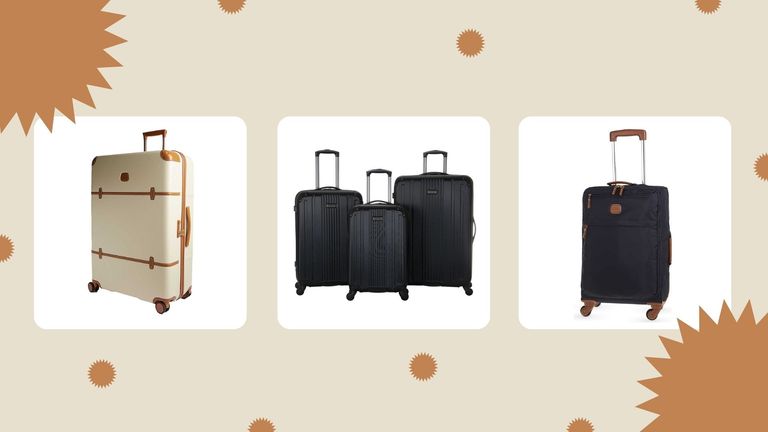 three of the products in the Black Friday luggage deals on a beige background with brown festive decoration