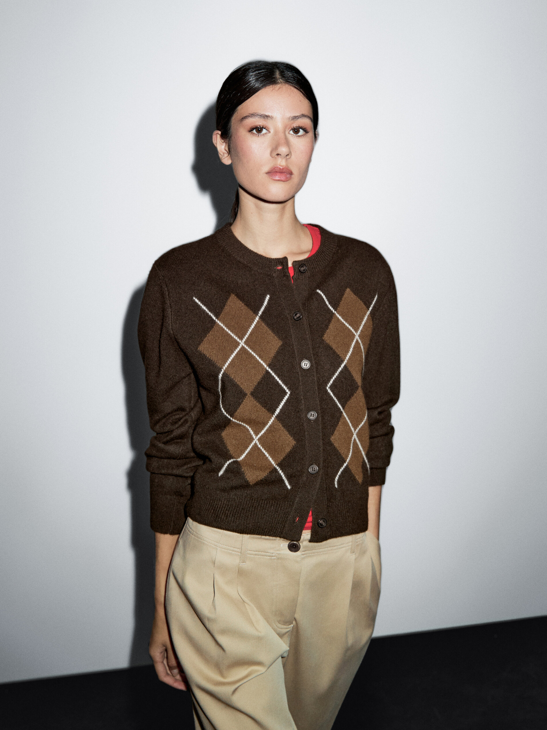 Knit Cardigan With Diamond Detail