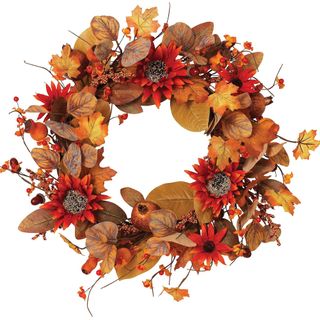 Fall wreath with orange and brown leaves