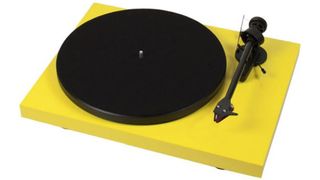 the pro-ject debut carbon turntable in bright yellow