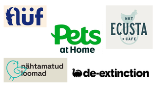 Animal-themed logos for 2023 includiing bright green Pets at Home logo and De-Extinction dinosaur logo.