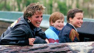 Diana Princess Of Wales, Prince William & Prince Harry Visit The 'Thorpe Park' Amusement Park.