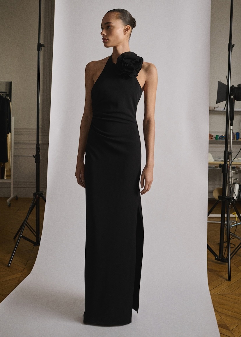 Mango, Draped Halter-Neck Dress With Flower Motif - Women