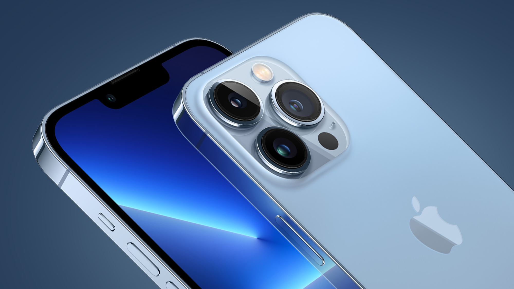 L'avant et l'arrière de l'iPhone 13 Pro sur fond bleu