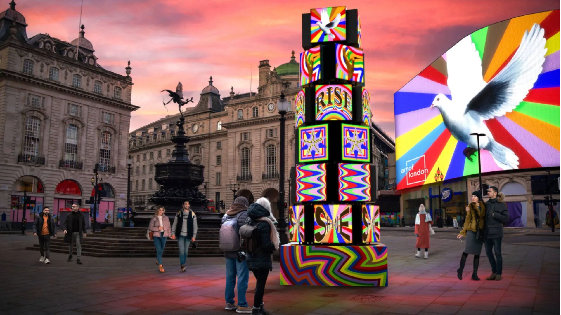 an image of piccadilly circus with the installation 