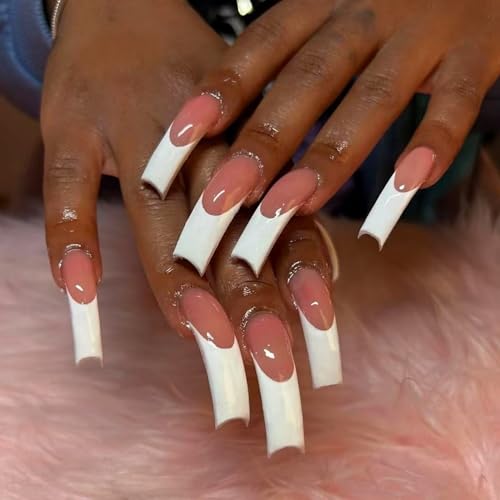 Amazon.com: Long Curved Press on Nails Full Cover Extra Curve Square False Nails White French Tip Fake Nails Curved Press on Nails Glossy Acrylic Nails Stick on Nails for Women Nail Decorations Supplies : Beauty & Personal Care