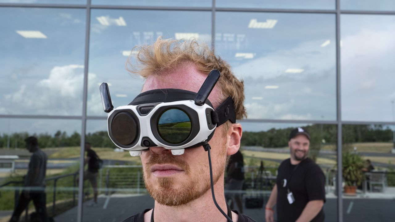 TechRadar's Tim Coleman wearing the Antigravity A1 drone's headset