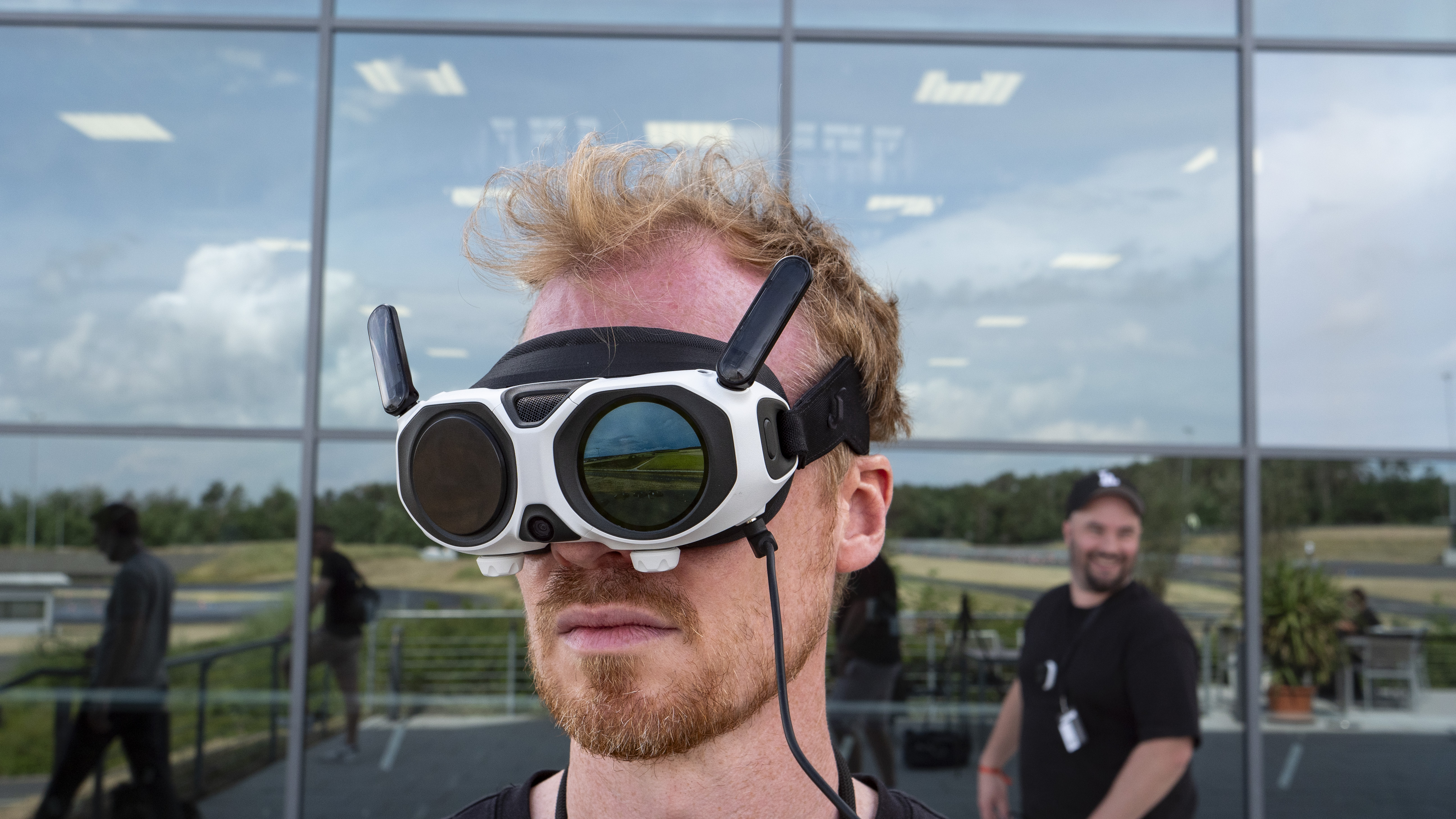 TechRadar's Tim Coleman wearing the Antigravity A1 drone's headset