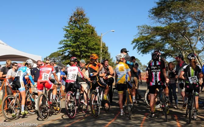 Call ups in progress on the Elite Women's start grid in Gloucester