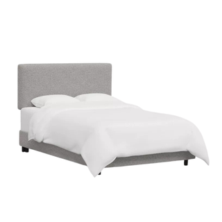 gray boucle bed frame