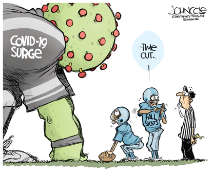 Editorial Cartoon U.S. sports football NFL coronavirus surge